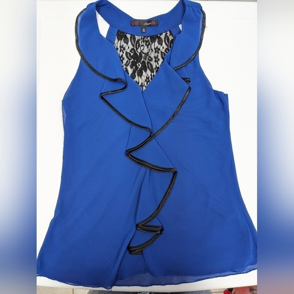 Heart Soul women's royal blue ruffled sleeveless top size M - Picture 3 of 13